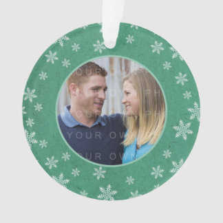 Green Whimsical Snowflakes Holiday Photo Ornament