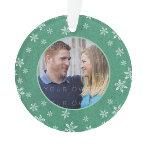 Green Whimsical Snowflakes Holiday Photo Ornament