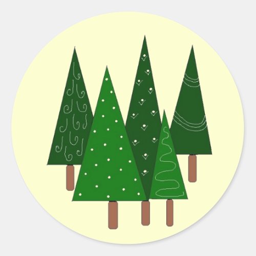 Green Whimsical Trees Classic Round Sticker