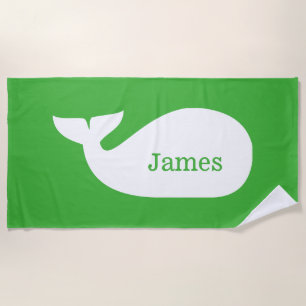 Green Whimsical Whale Personalized Children's Beach Towel