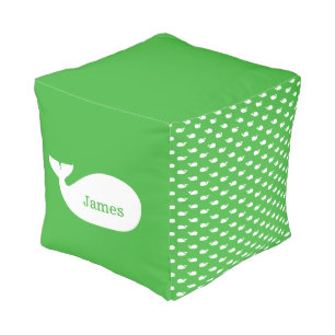 Green Whimsical Whale Personalized Children's Pouf