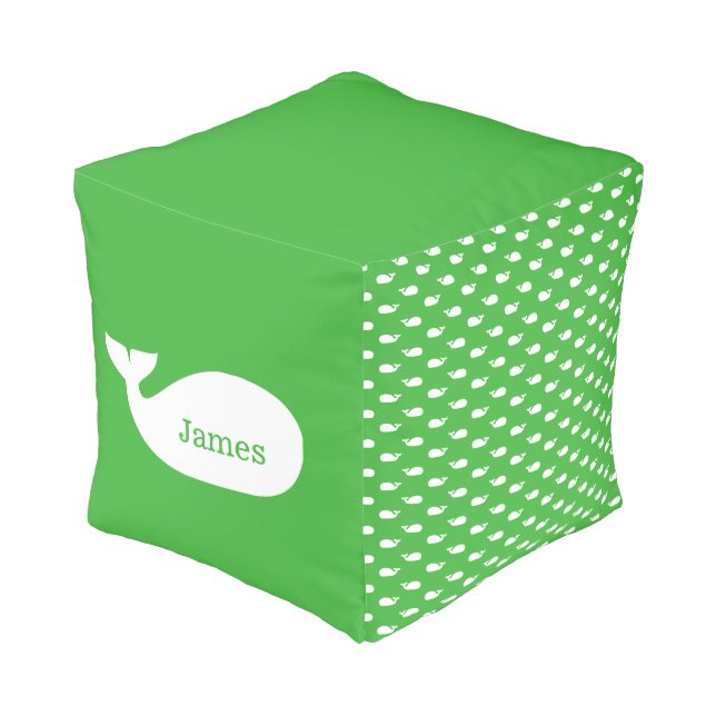 Green Whimsical Whale Personalized Children's Pouf (Angled Front)