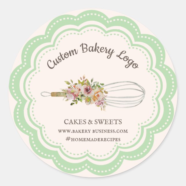 Green Whisk Flower Boutique Bakery Classic Round Sticker (Front)