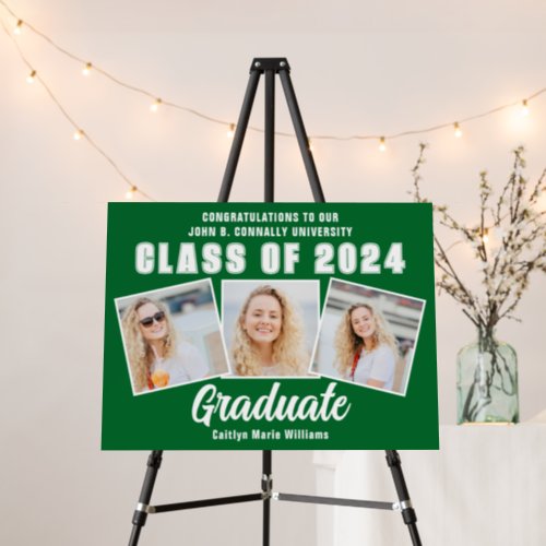 Green White 2024 Graduation Photo Collage Party Foam Board