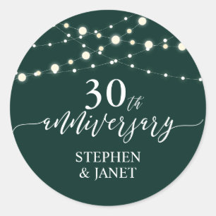 Green & White 30th Wedding Anniversay Celebration Classic Round Sticker
