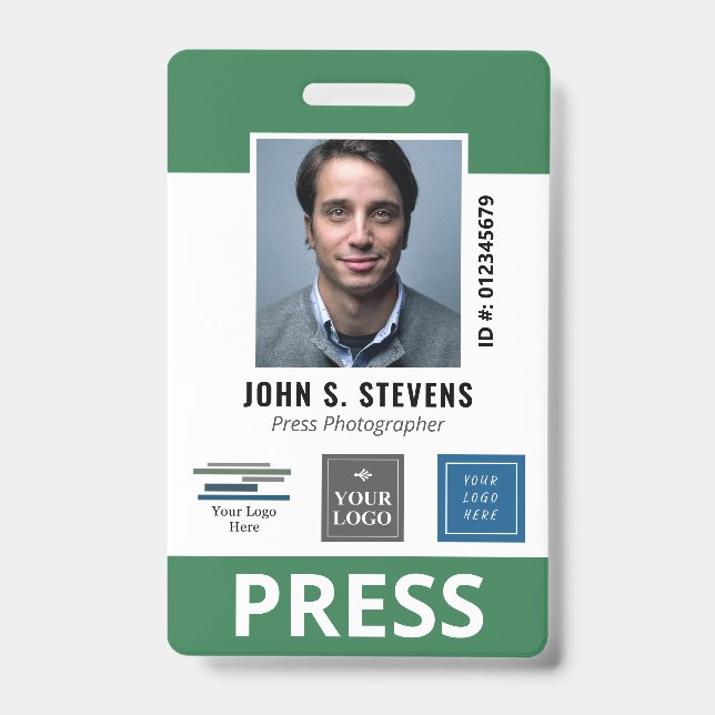 Green White 3 Logos Press ID Badge (Front)