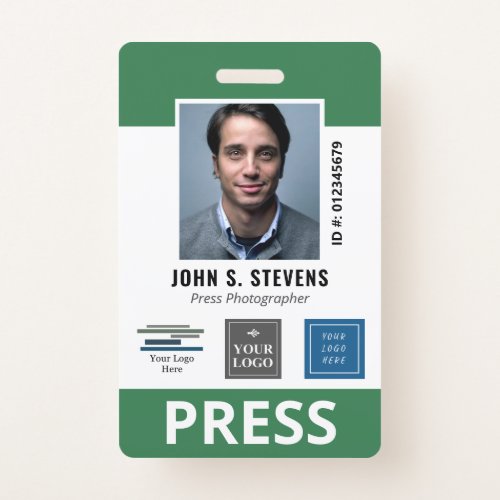 Green White 3 Logos Press ID Badge