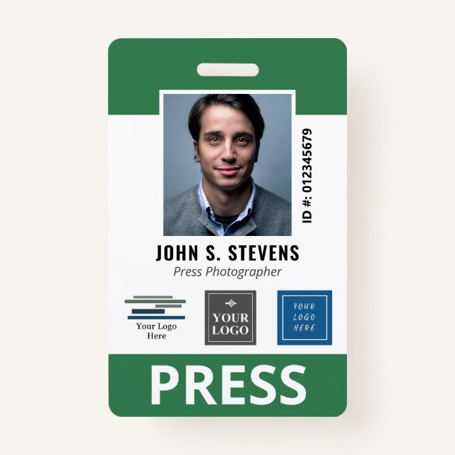 Green White 3 Logos Press ID Badge (Front)