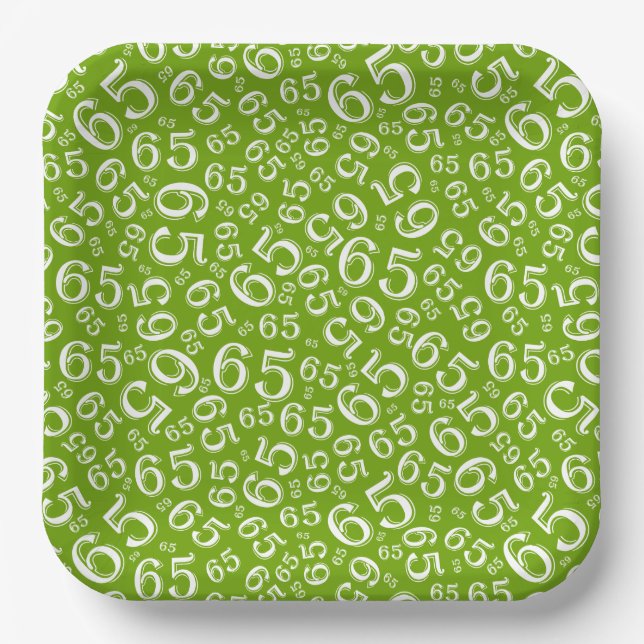 Green/White 65th Random Number Pattern Paper Plat Plates (Front)