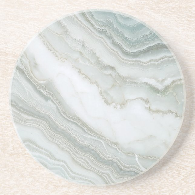 Green White Abstract Marble  Coaster (Front)