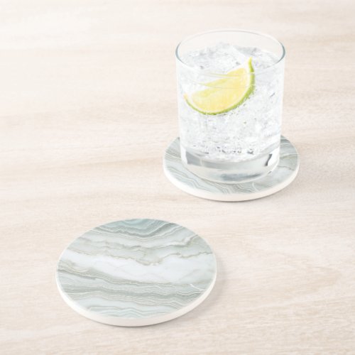 Green White Abstract Marble  Coaster