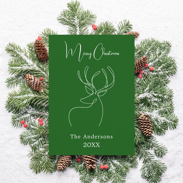 Green white abstract reindeer modern Christmas Holiday Card (Creator Uploaded)