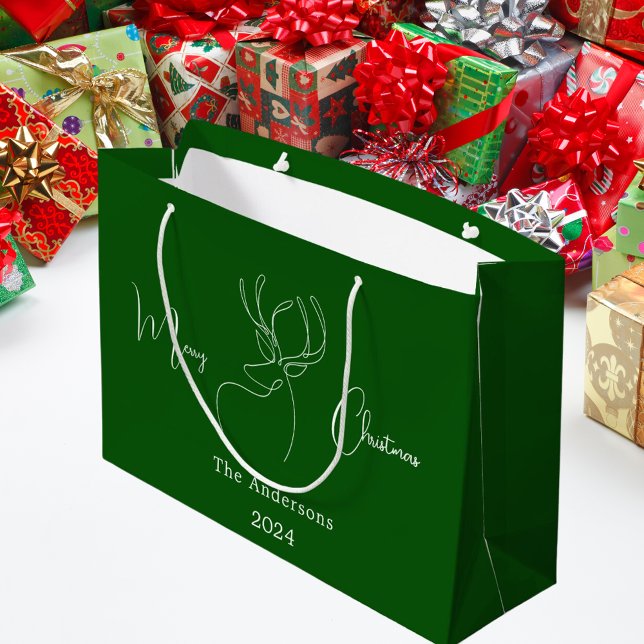 Green white abstract reindeer modern Christmas Large Gift Bag (Creator Uploaded)