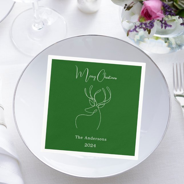 Green white abstract reindeer modern Christmas Napkins (Creator Uploaded)