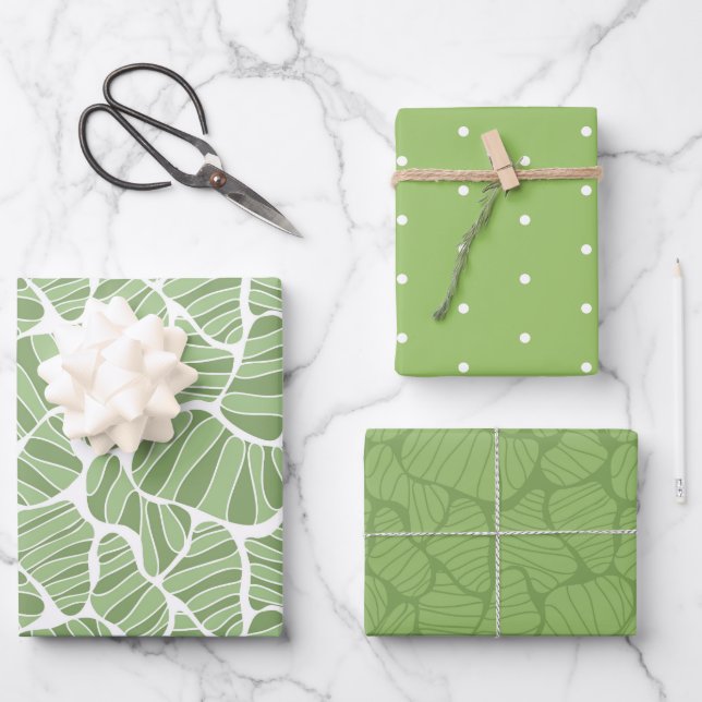 Green & White Abstract Shape  Wrapping Paper Sheets (Front)