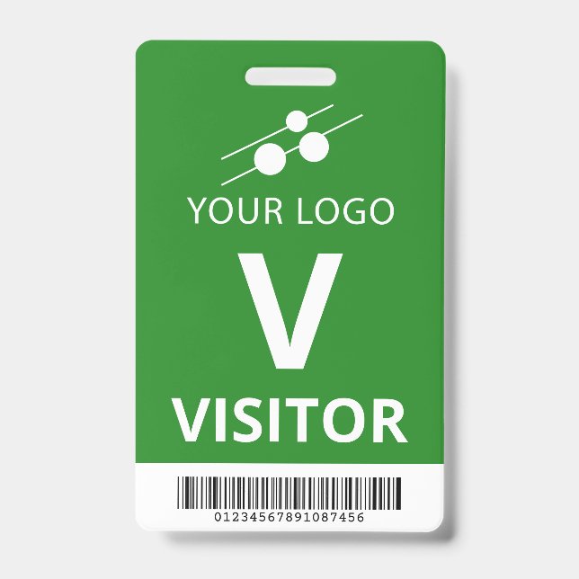 Green White Add Your Logo Bar Code Visitor Badge (Front)