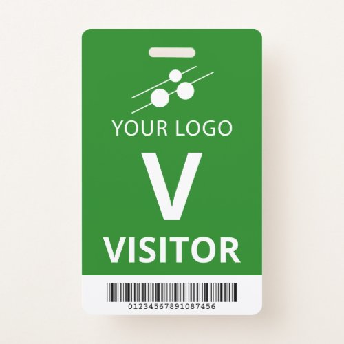 Green White Add Your Logo Bar Code Visitor Badge