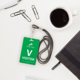 Green White Add Your Logo Visitor Badge