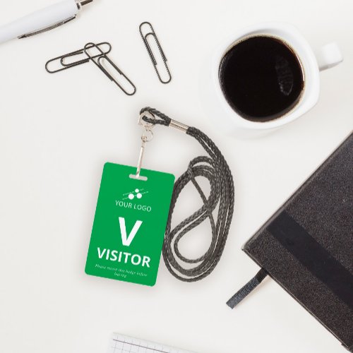 Green White Add Your Logo Visitor Badge
