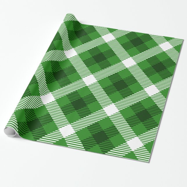 Green white and black buffalo plaid pattern wrapping paper (Unrolled)