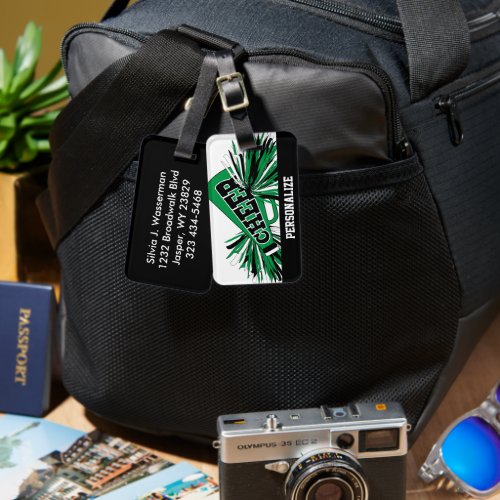 Green White and Black Cheerleader Megaphone Luggage Tag