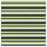 [ Thumbnail: Green, White, and Black Colored Stripes Fabric ]