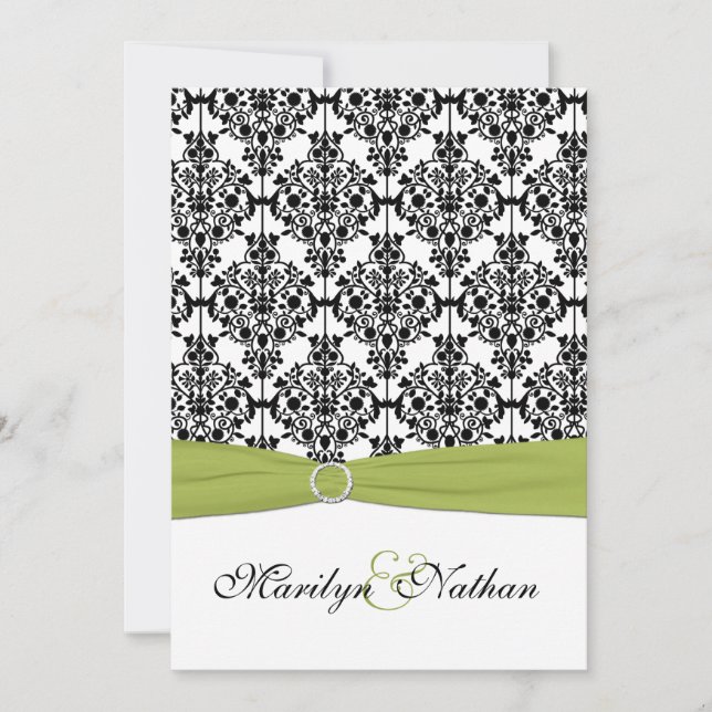 Green, White and Black Damask II Invitation (Front)