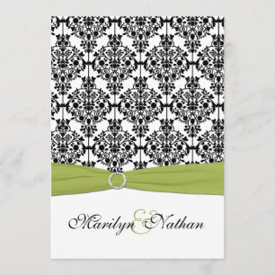 Green, White and Black Damask II Invitation