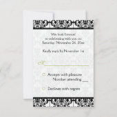 Green, White and Black Damask III Reply Card (Back)