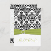 Green, White and Black Damask III Reply Card (Front/Back)