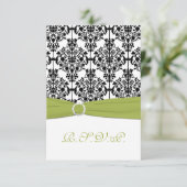 Green, White and Black Damask III Reply Card (Standing Front)
