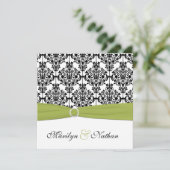 Green, White and Black Damask III Wedding Invite (Standing Front)