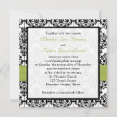 Green, White and Black Damask III Wedding Invite (Back)