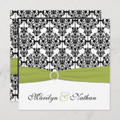 Green, White and Black Damask III Wedding Invite (Front/Back)