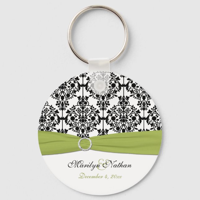 Green, White and Black Damask Keychain (Front)