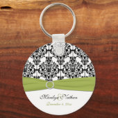 Green, White and Black Damask Keychain (Front)
