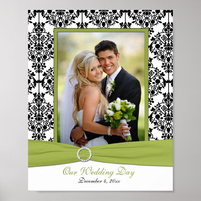 Green, White, and Black Damask Photo Frame Insert Poster (Front)