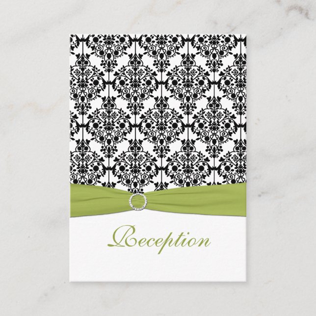 Green, White and Black Damask Reception Card (Front)