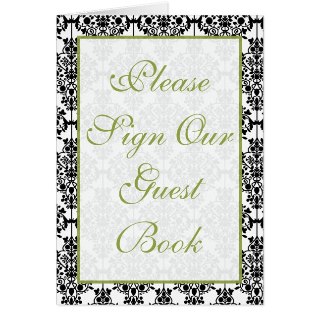 Green, White and Black Damask Table Card (Front)