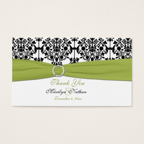 Green, White and Black Damask Wedding Favor Tag Business Card
