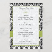Green, White, and Black Damask Wedding Menu Card (Back)
