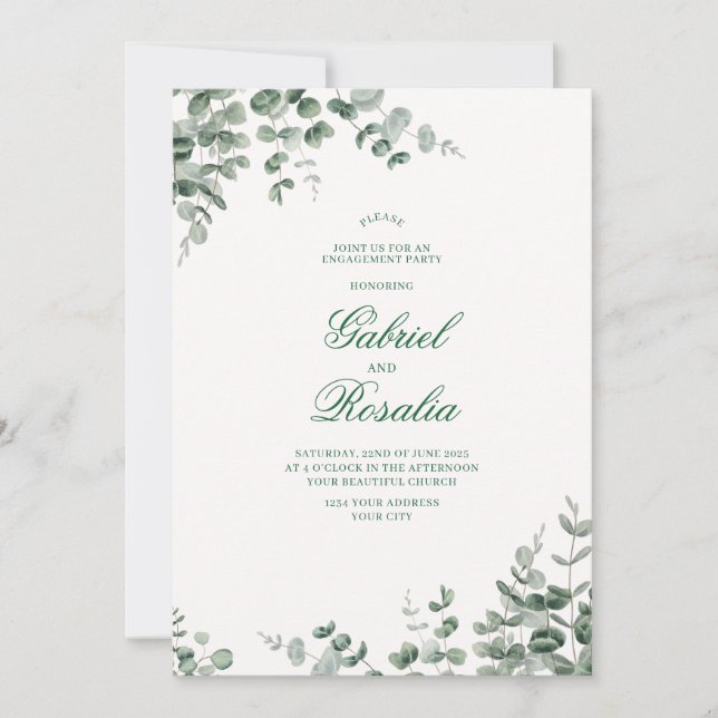 Green White and Black Modern Floral Wedding Invita Invitation (Front)