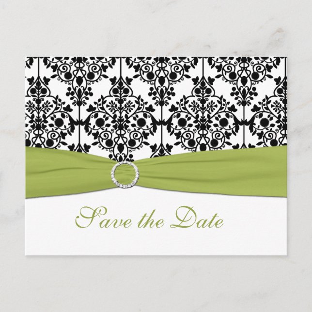 Green, White and Black Save the Date Postcard (Front)