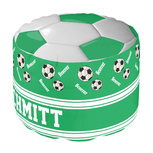 Green White and Black Soccer Sport Pattern Pouf
