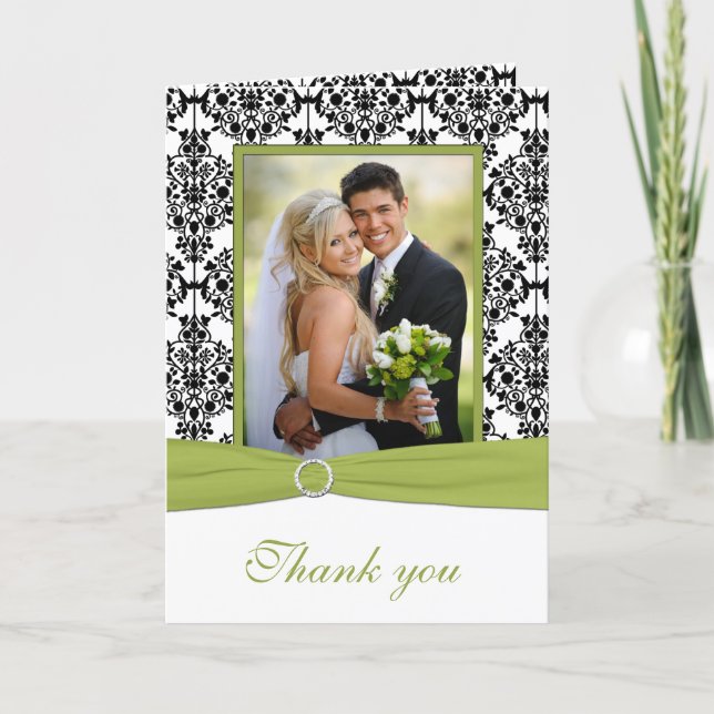 Green, White, and Black Thank You Card with Photo (Front)