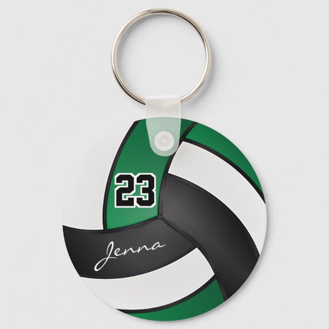 Green, White and Black Volleyball - Customize  Keychain (Front)