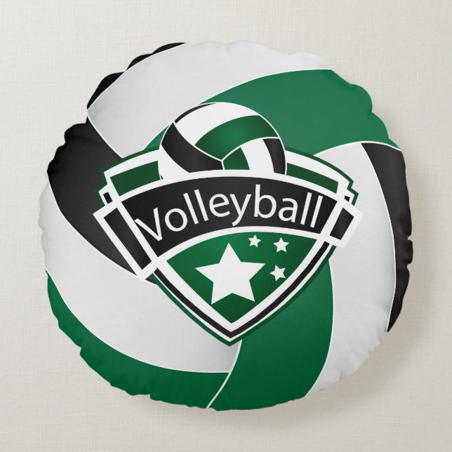 Green , White and Black Volleyball Round Pillow (Front)