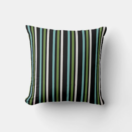 Green White and Blue Stripes Outdoor Pillow