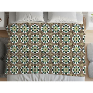 Green, white and brown mandala  fleece blanket