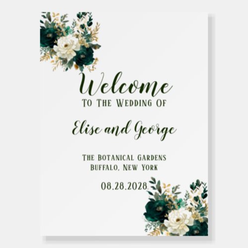 Green White and Gold Floral Wedding Welcome Sign